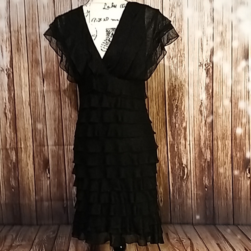 MSSP black ruffled v neck and back dress
